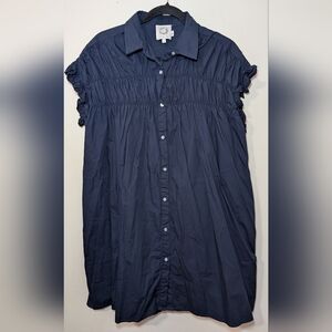 Lili Sidonio by Molly Bracken Smocked Shirt Dress Navy Blue Cotton Womens Size L